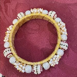 Indian seed pearl and gold wrapped bangle bracelet